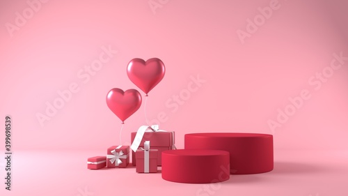 pink podium in valentines background with decorations
