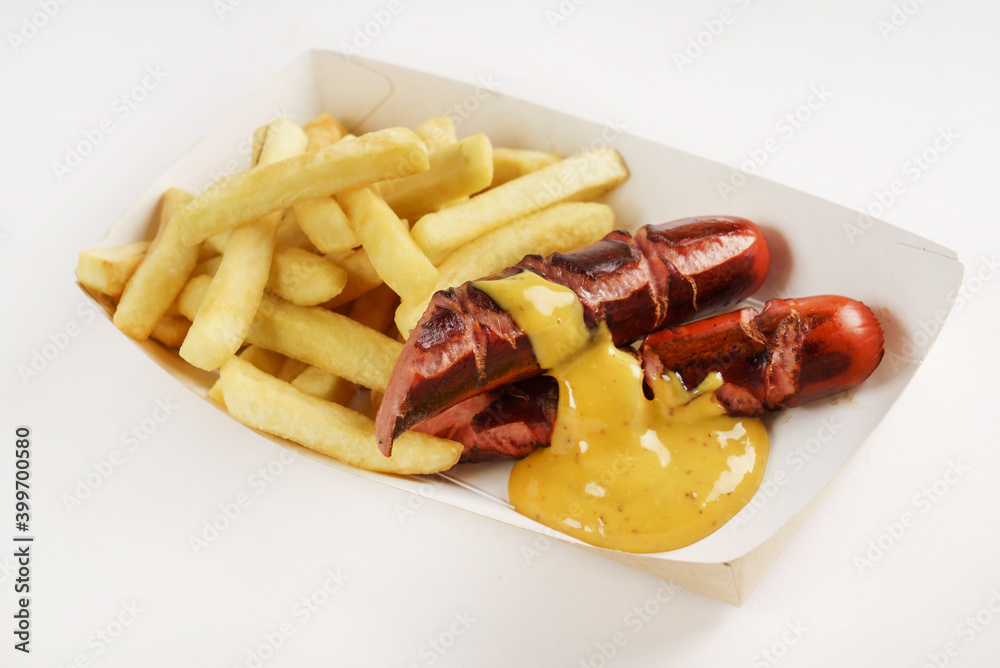 sausage with french fries in the box sausage with french fries in the box