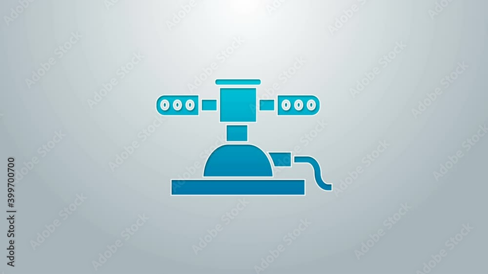 Blue line Automatic irrigation sprinklers icon isolated on grey background. Watering equipment. Garden element. Spray gun icon. 4K Video motion graphic animation Blue line Automatic irrigation sprinklers icon isolated on grey background. Watering equipment. Garden element. Spray gun icon. 4K Video motion graphic animation