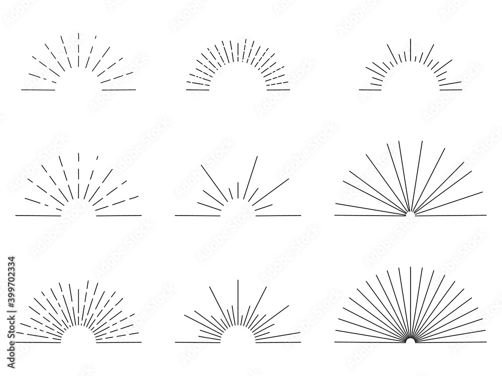 Set of sunbursts and frame, vector illustration
