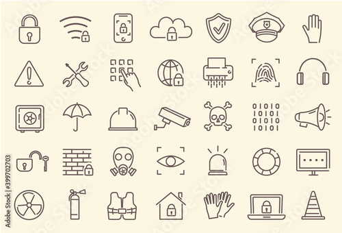 Security - outline web icon set, vector, thin line icons collection. Set of vector illustrations