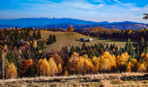 beautiful autumn landscapes in the Romanian mountains, Fantanele village area, Sibiu county, Cindrel mountains, Romania