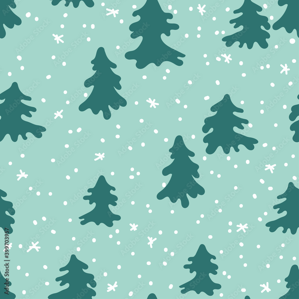 Seamless vector pattern with fir tree and snowfall for wallpaper, pattern fills, web page backgrounds, surface textures, gifts. Creative handmade textures for winter holidays, Christmas, New Year. Seamless vector pattern with fir tree and snowfall for wallpaper, pattern fills, web page backgrounds, surface textures, gifts. Creative handmade textures for winter holidays, Christmas, New Year.