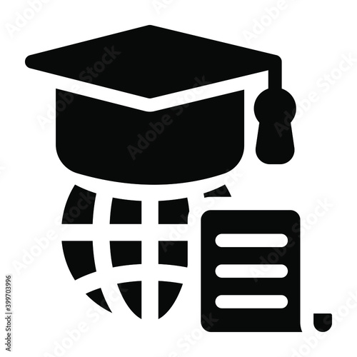 
Global degree in glyph icon with mortarboard 
