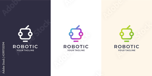 robotic logo design in modern style.premium vector
