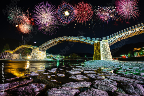 Fireworks display at  Kintai Bridge in Iwakuni, Japan © Pawel Pajor
