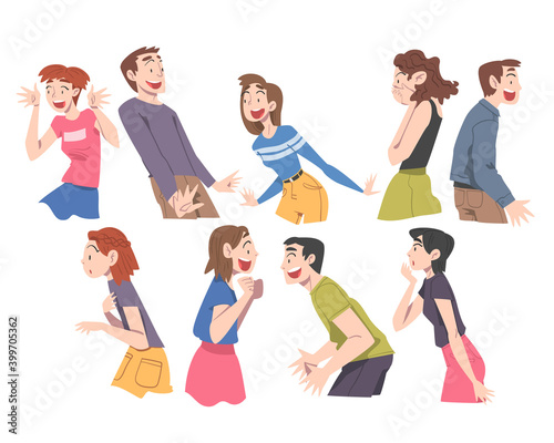 Young Men and Women with Shocked Face Expression Set, Emotional Reaction Concept, Surprised and Amazed People Cartoon Style Vector Illustration