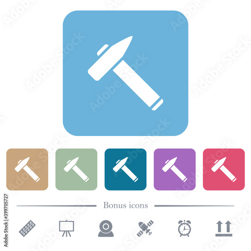 Old hammer flat icons on color rounded square backgrounds