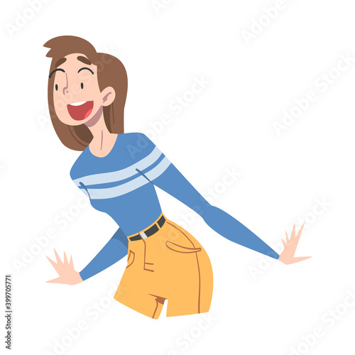 Shocked Girl with Open Mouth, Mood of People Concept, Surprised and Amazed Person Cartoon Style Vector Illustration