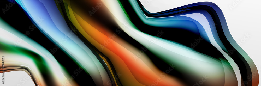 Fototapeta premium Vector abstract background, flowing liquid style bubble with metallic, color quicksilver chrome texture and color glow effects
