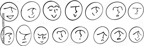Set of black fase emotions. Vector illustration.