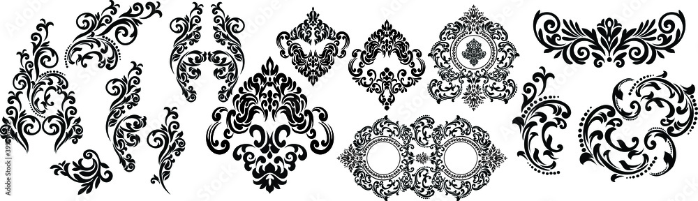 Set of Oriental  damask patterns for greeting cards and wedding invitations.