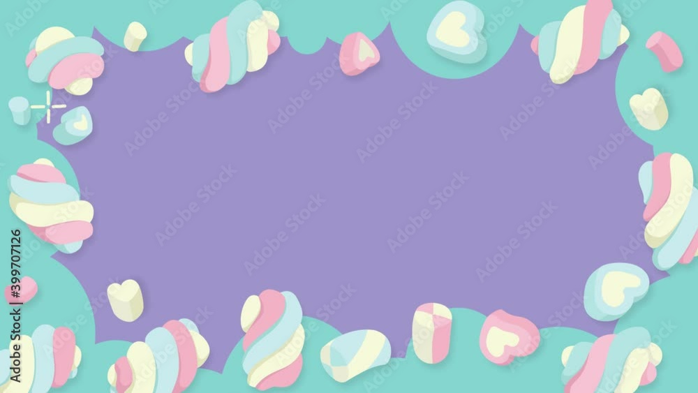 Kids animation sweet marshmallows frame in the pastel soft colors Kids animation sweet marshmallows frame in the pastel soft colors