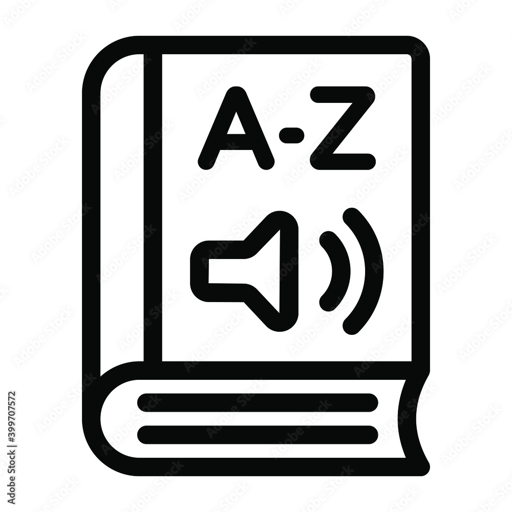 Audio dictionary glyph icon showing alphabets and sound
Audio dictionary glyph icon showing alphabets and sound