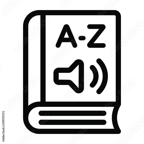  Audio dictionary glyph icon showing alphabets and sound 