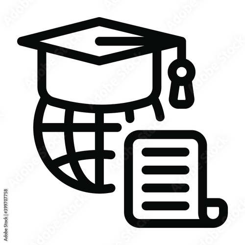 
Global degree in glyph icon with mortarboard 
