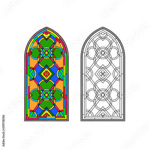 Gothic windows. Vintage frames. Church stained-glass windows