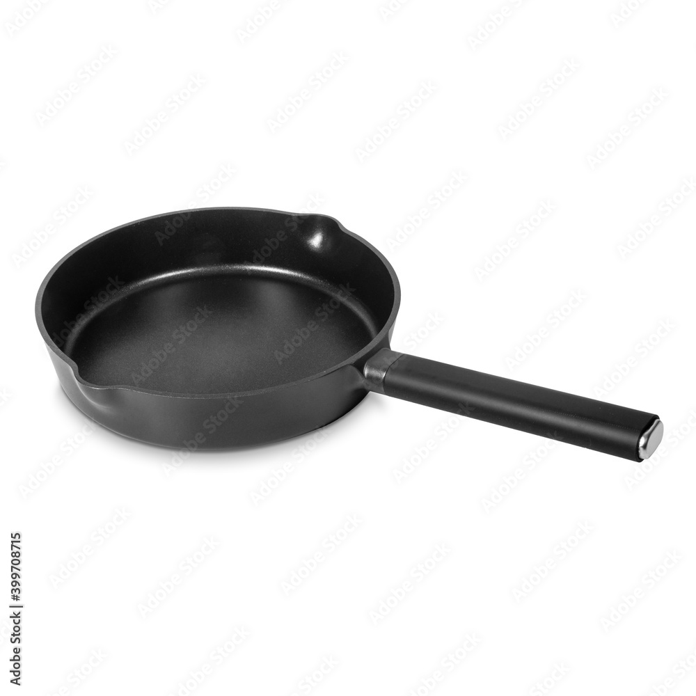 Round frying pan for cooking, kitchen utensils, dishes. Isolated on white background Round frying pan for cooking, kitchen utensils, dishes. Isolated on white background