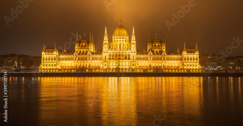 Hungarian parliament at night in Budapest. Europe