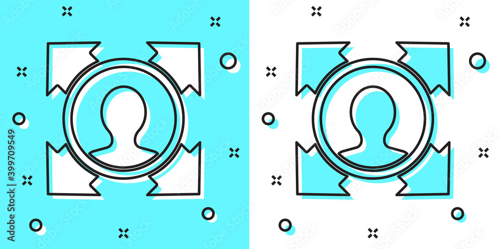 Black line Head hunting icon isolated on green and white background. Business target or Employment sign. Human resource and recruitment for business. Random dynamic shapes. Vector. Black line Head hunting icon isolated on green and white background. Business target or Employment sign. Human resource and recruitment for business. Random dynamic shapes. Vector.
