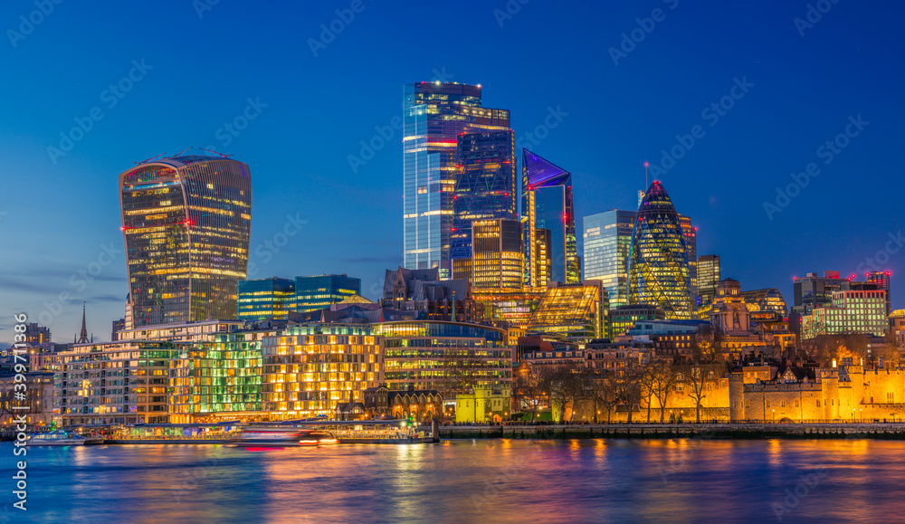 London financial district at dusk