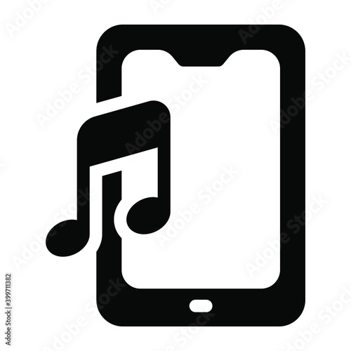 
Music note with smartphone, glyph icon of music app
