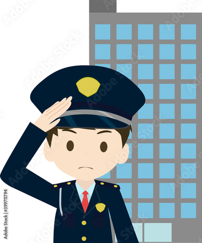 ビルを警備する警備員のイラスト