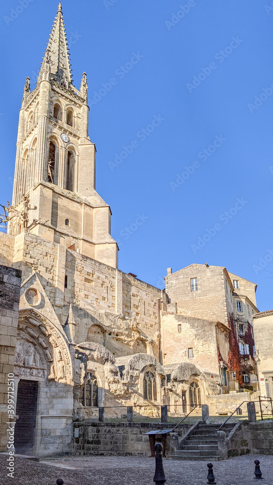 Saint-Emilion city center ancient medieval Monolithic Church in Gironde near Bordeaux France