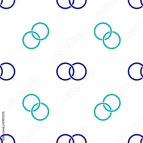 Blue Wedding rings icon isolated seamless pattern on white background. Bride and groom jewelry sign. Marriage symbol. Diamond ring. Vector.