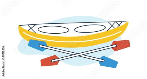 Icon of rowing boat with paddles. Empty kayak with oars. Concept of extreme s...