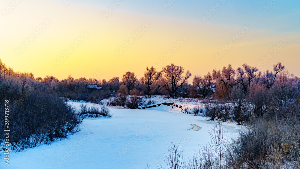 Winter evening on the river.