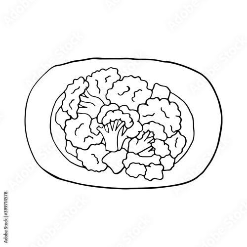 Vector hand drawn doodle aloo gobi. Indian cuisine dish. Design sketch element for menu cafe, restaurant, label and packaging. Illustration on a white background.