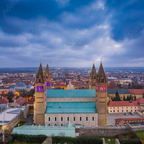 Szekesegyhaz in Pecs, Humgary with Advent lights photo