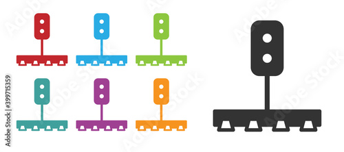 Black Train traffic light icon isolated on white background. Traffic lights for the railway to regulate the movement of trains. Set icons colorful. Vector.
