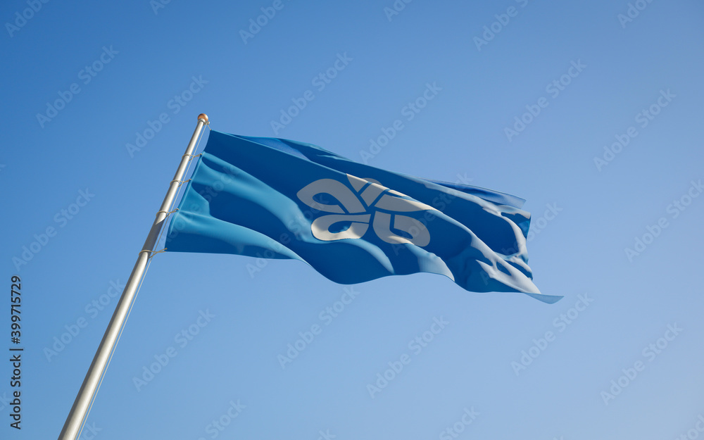 Fototapeta premium Fukuoka Japan prefecture low angle flag