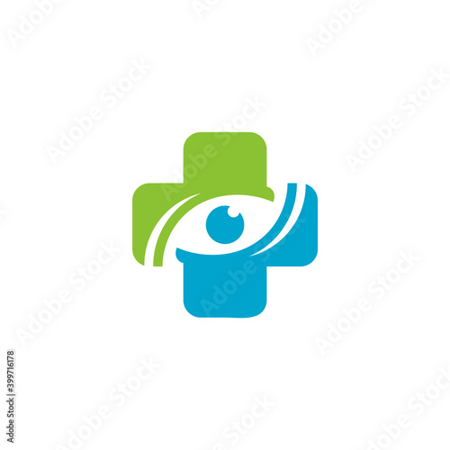 Medical Eye Logo. Ophthalmology clinic logo design. Oculist logotype. Line Symbol for Medical Center of Vision Correction. Eye with Medical Cross.