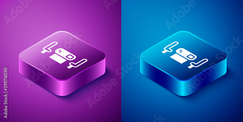 Isometric Poker table icon isolated on blue and purple background. Square button. Vector.