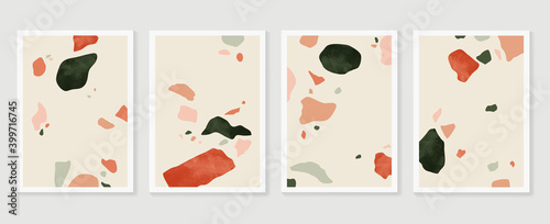 Abstract wall arts vector collection.  Earth tones organic shape Art brush design for wall framed prints, canvas prints, poster, home decor, cover, wallpaper. Vector illustration