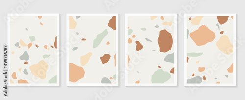 Abstract wall arts vector collection.  Earth tones organic shape Art brush design for wall framed prints, canvas prints, poster, home decor, cover, wallpaper. Vector illustration
