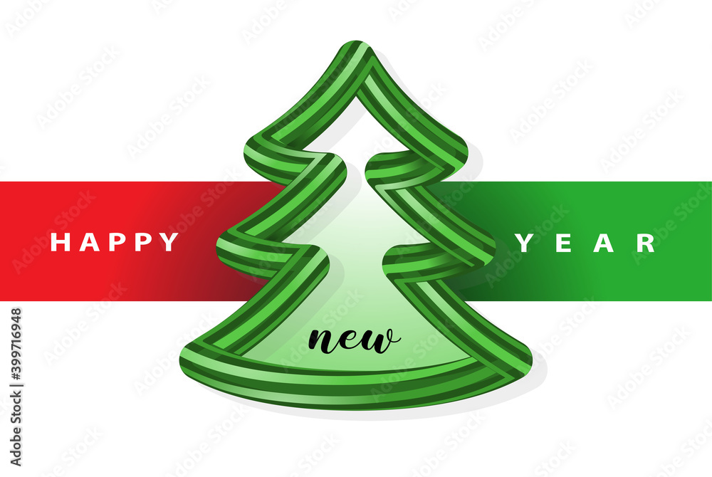 Happy New Year illustration fir-tree swirly