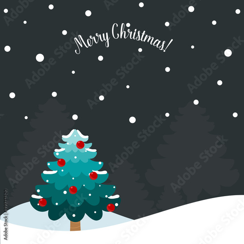 Christmas tree. Merry Christmas and happy new year greeting card. Vector Illustration.