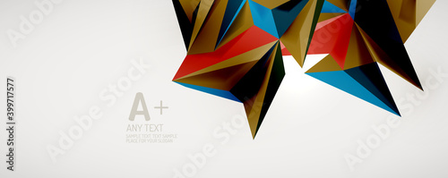 Vector triangle geometric backgrounds. Low poly 3d shape on light backdrop. Vector illustration for covers, banners, flyers and posters and other designs