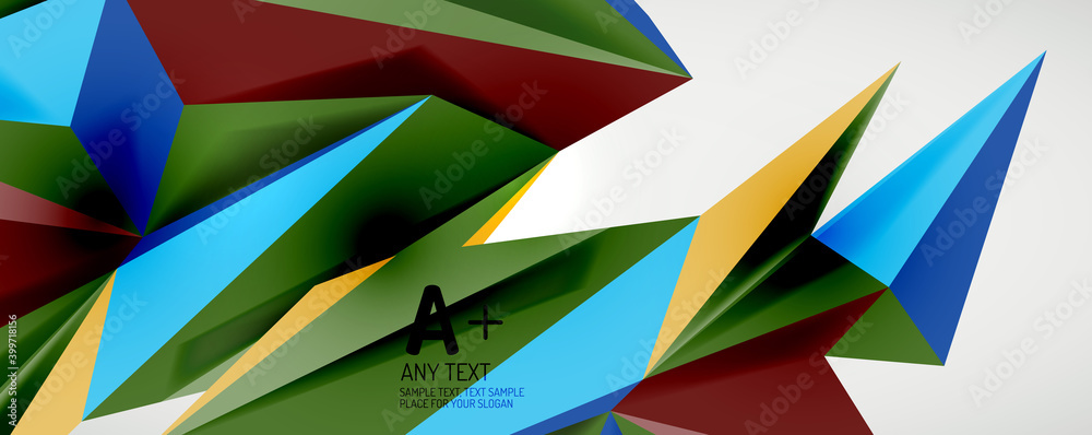 Vector triangle geometric backgrounds. Low poly 3d shape on light backdrop. Vector illustration for covers, banners, flyers and posters and other designs Vector triangle geometric backgrounds. Low poly 3d shape on light backdrop. Vector illustration for covers, banners, flyers and posters and other designs