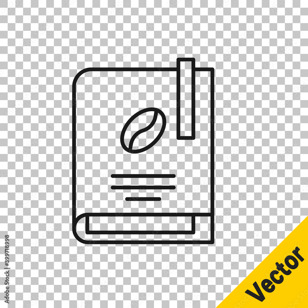 Black line Coffee book icon isolated on transparent background. Vector Illustration. Black line Coffee book icon isolated on transparent background. Vector Illustration.