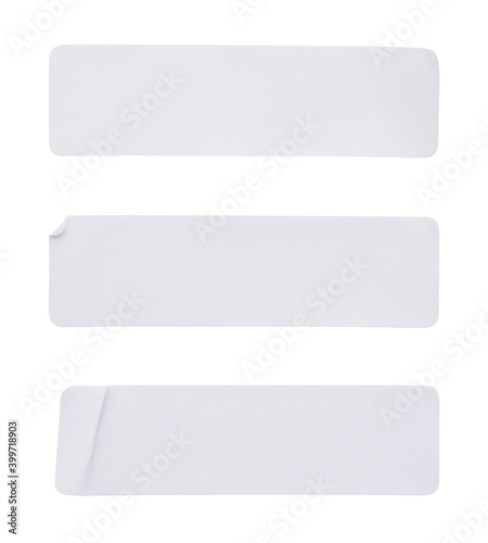 Blank white paper sticker label isolated on white background