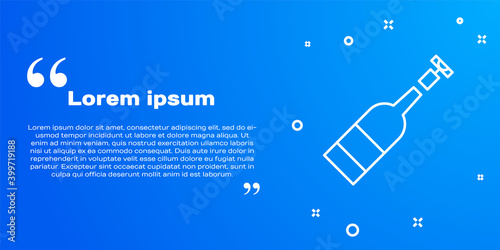 White line Opened bottle of wine icon isolated on blue background. Vector Illustration.