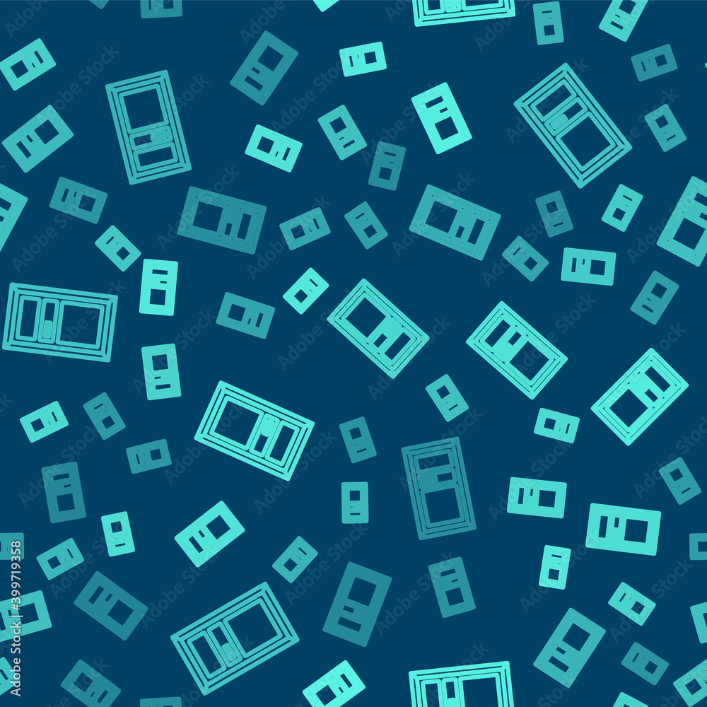 Green line Closed door icon isolated seamless pattern on blue background. Vector Illustration. Green line Closed door icon isolated seamless pattern on blue background. Vector Illustration.