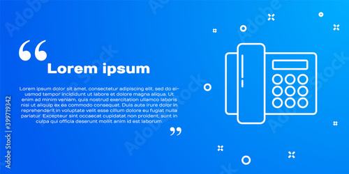 White line Telephone icon isolated on blue background. Landline phone. Vector Illustration.