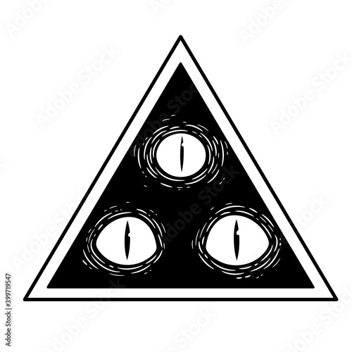 white snake eyes silhouettes on black triangle background