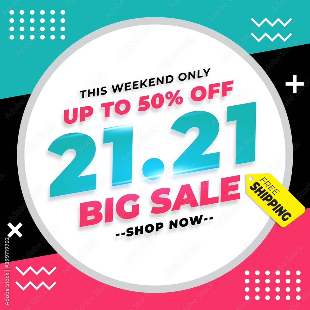Memphis Style design 21.21 Shopping Day Sale Banner Promotion Memphis Style design 21.21 Shopping Day Sale Banner Promotion